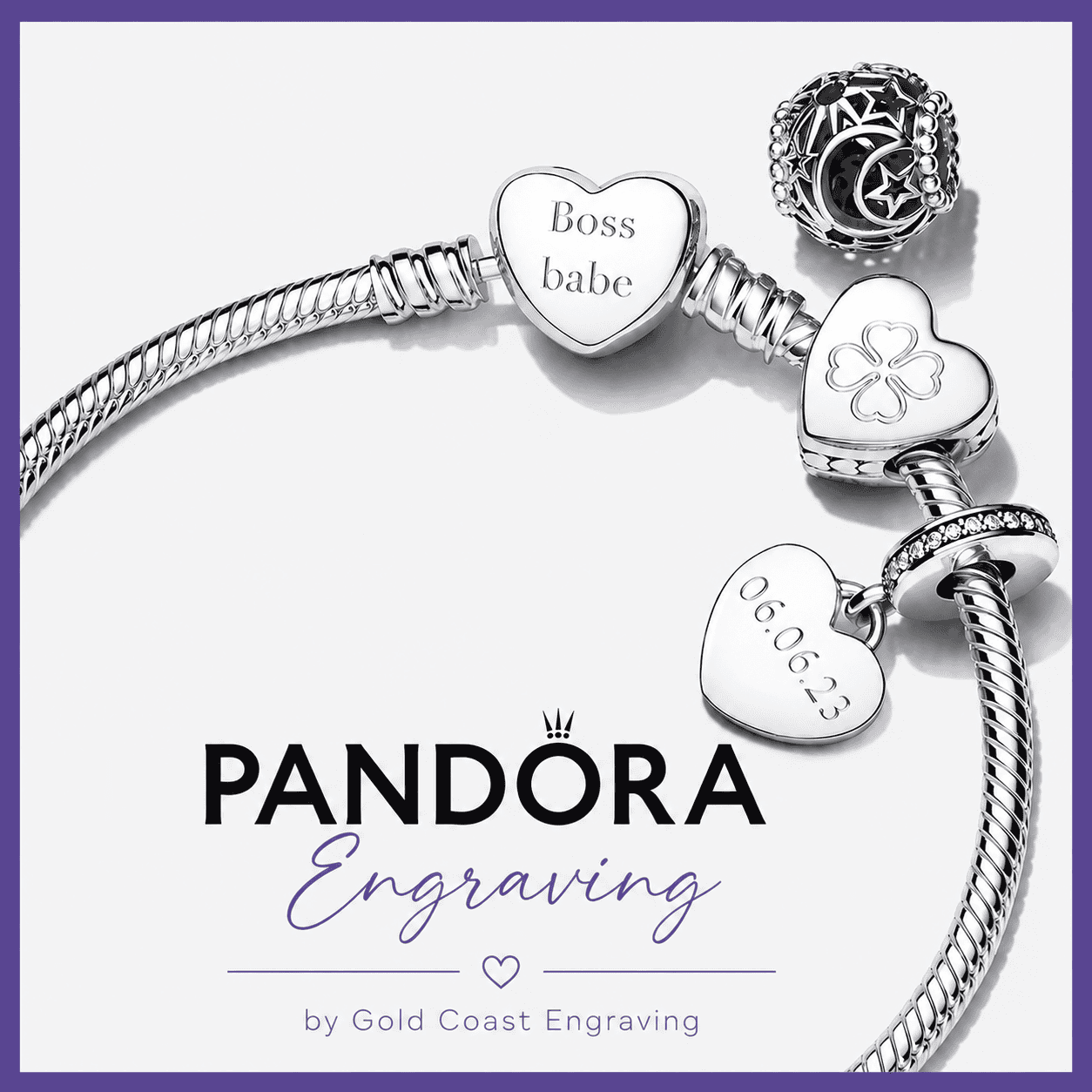 Pandora jewellery engraved by Gold Coast Engraving